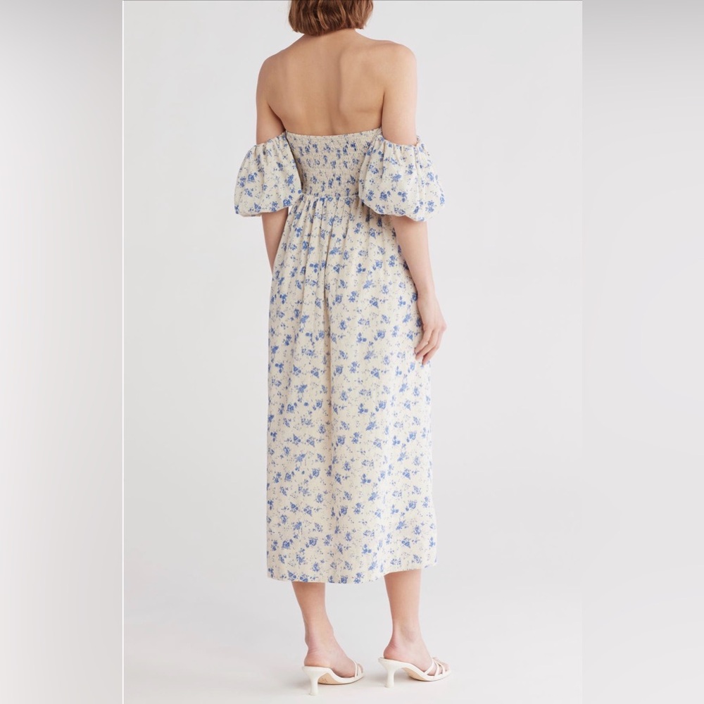 Lush Blue Floral Off-Shoulder Midi Dress - Picture 2 of 5
